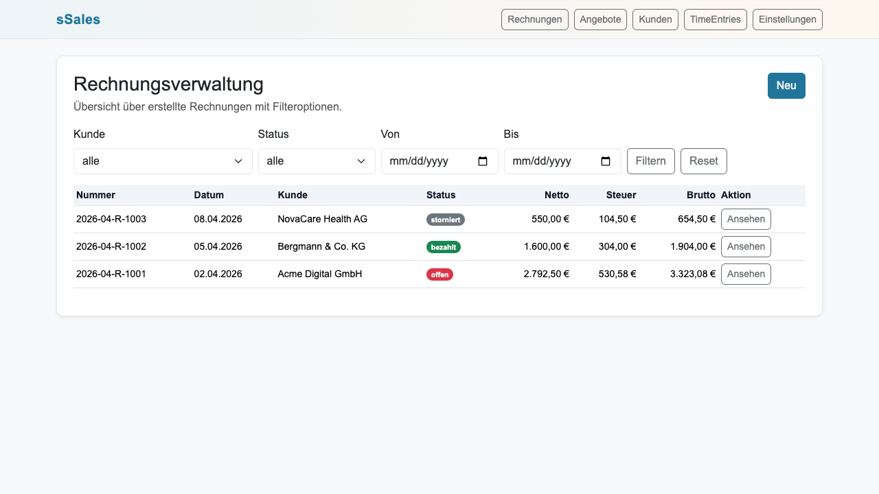 Rechnungsliste Screenshot