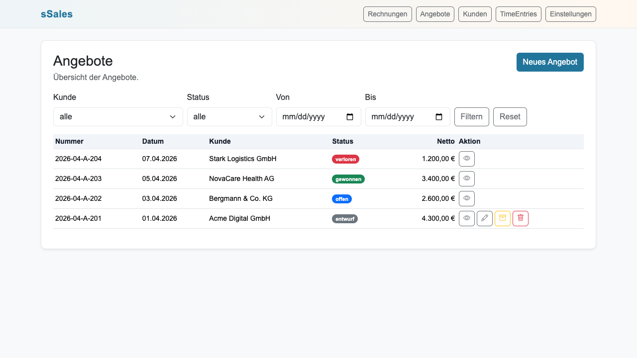 Angebotsliste Screenshot