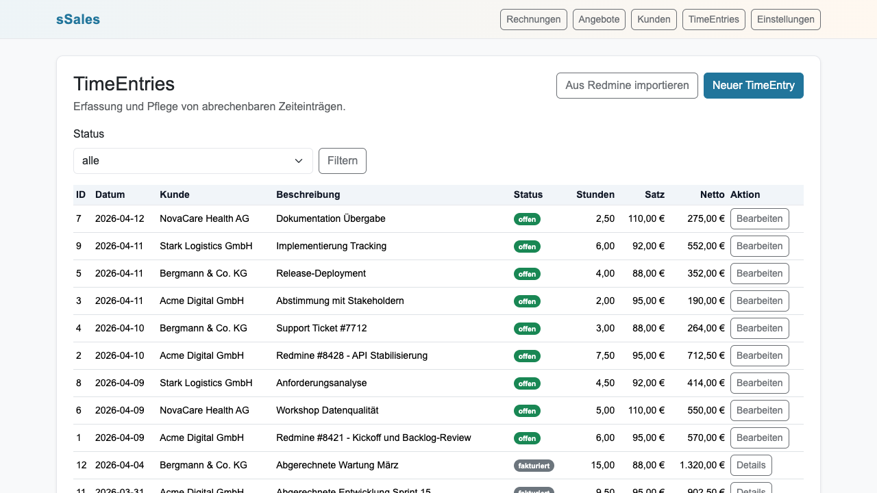 TimeEntries Screenshot